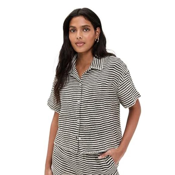 Z SUPPLY Women's Monaco Crochet Top Black White Striped Large - Picture 8 of 8